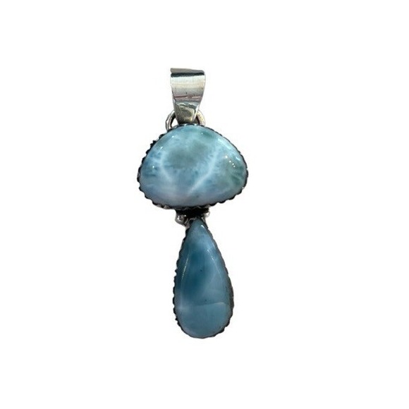 The Unbranded Brand Jewelry - Sterling Silver 925 2 Blue Aqua Larimar Stones Mushroom Top Pendant Solid Back
